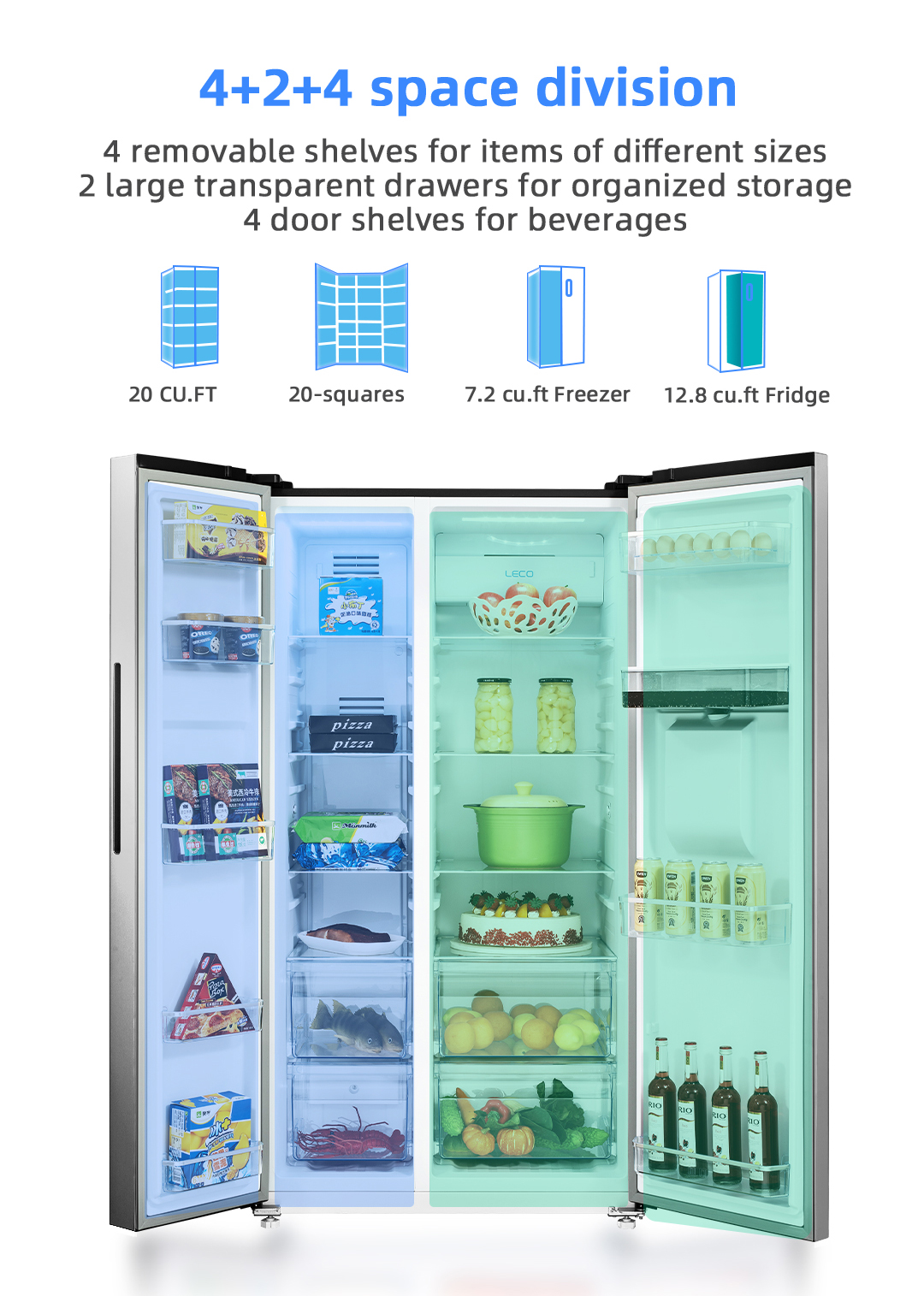 CHiQ 20 CU.FT. CSS20NII Side by Side Refrigerator, No frost smart ...