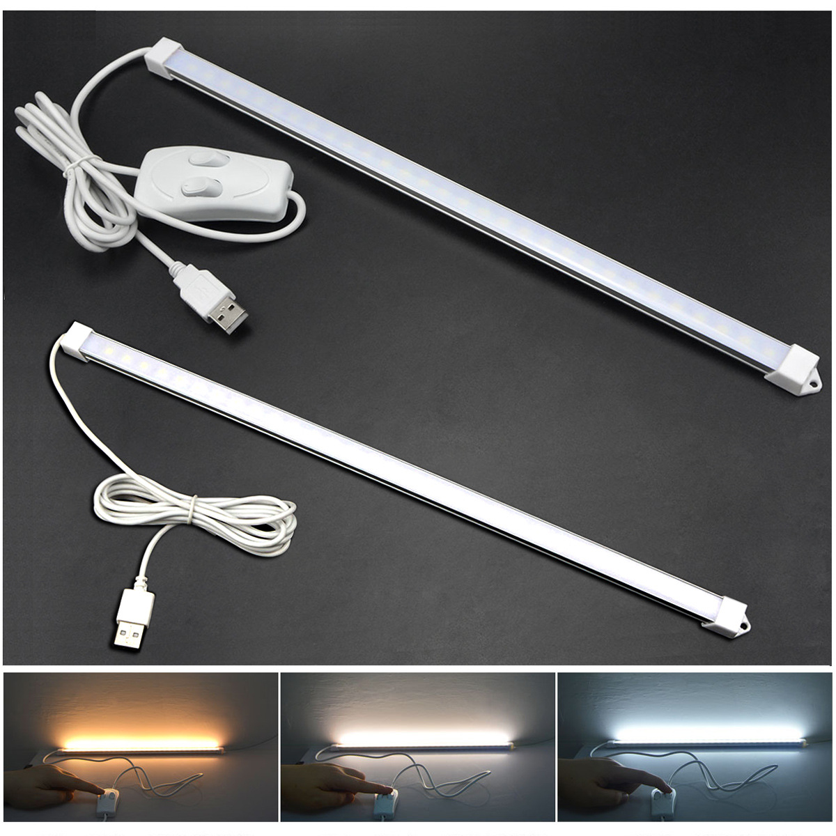 LED Light Strip 3 Color 35cm USB Bar Lights Reading Lamp Dimmable ...