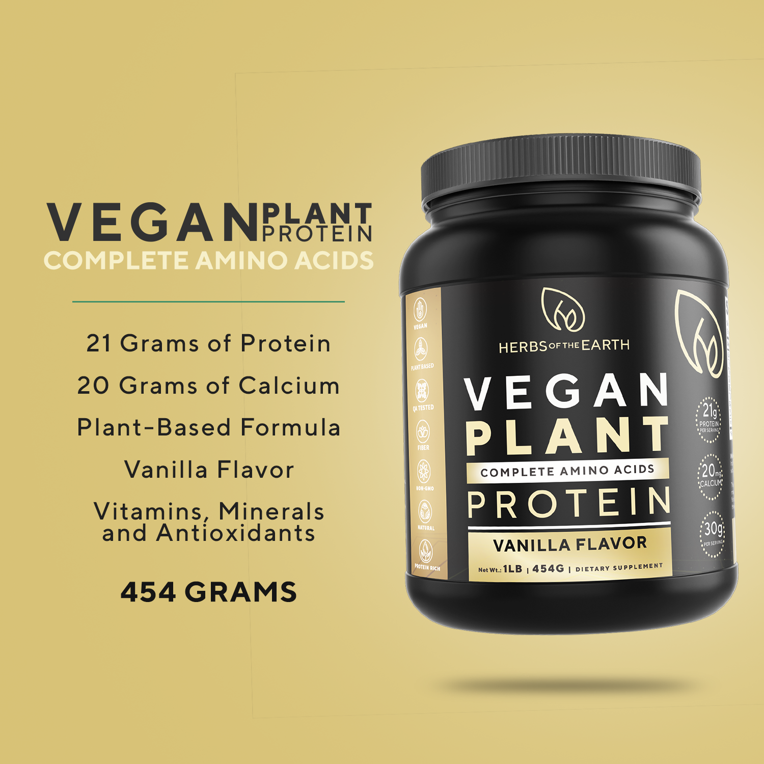 VEGAN Plant Based Protein Powder 20g Protein + Calcium + Iron, 454 ...