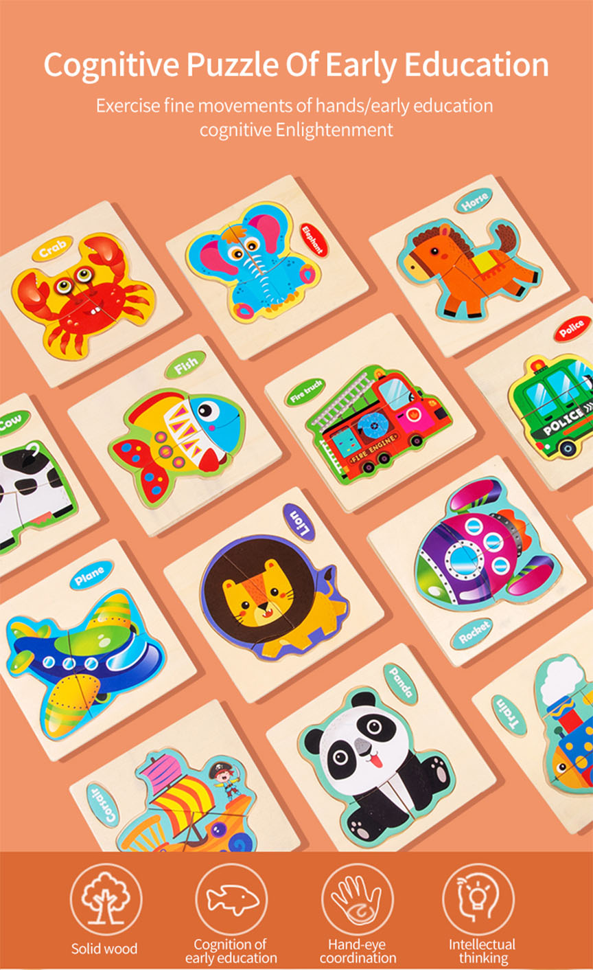 Wooden 3D Puzzle Jigsaw Animal Intelligence Children Educational Toy ...