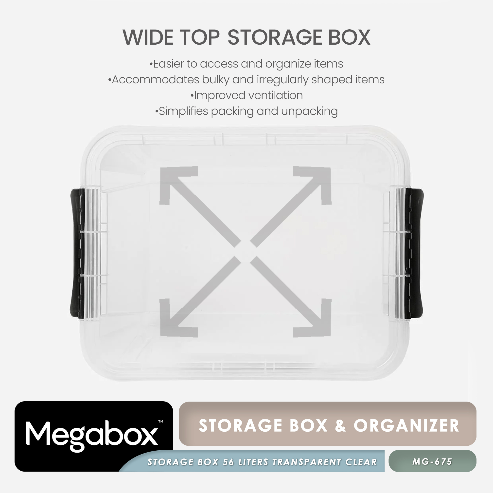 MG-675 MegaBox Storage & Organizer Box 56 liters - Transparent Clear ...