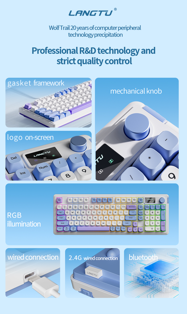 LANGTU L98 Gasket Structure RGB Backlit With Knob Led Screen Tri-Mode ...