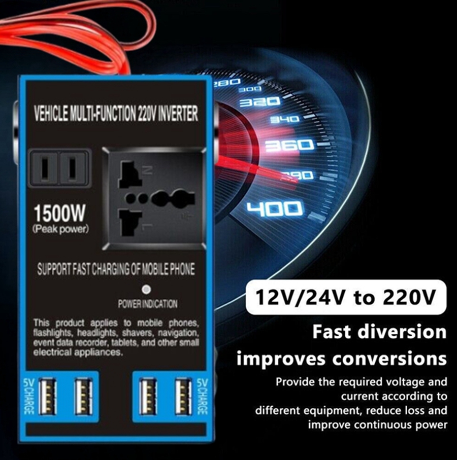 BoomBoost Inverter Auto 1500W | Da DC 24V A AC 220V Con USB | Onda Sinusoidale Modificata | Protezioni E Ventola Silenziosa