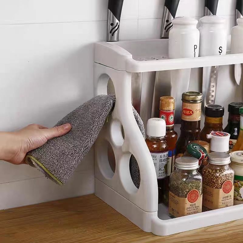 Double Layer Kitchen Organizer Shelf Seasoning Floor Kitchen Rack ...