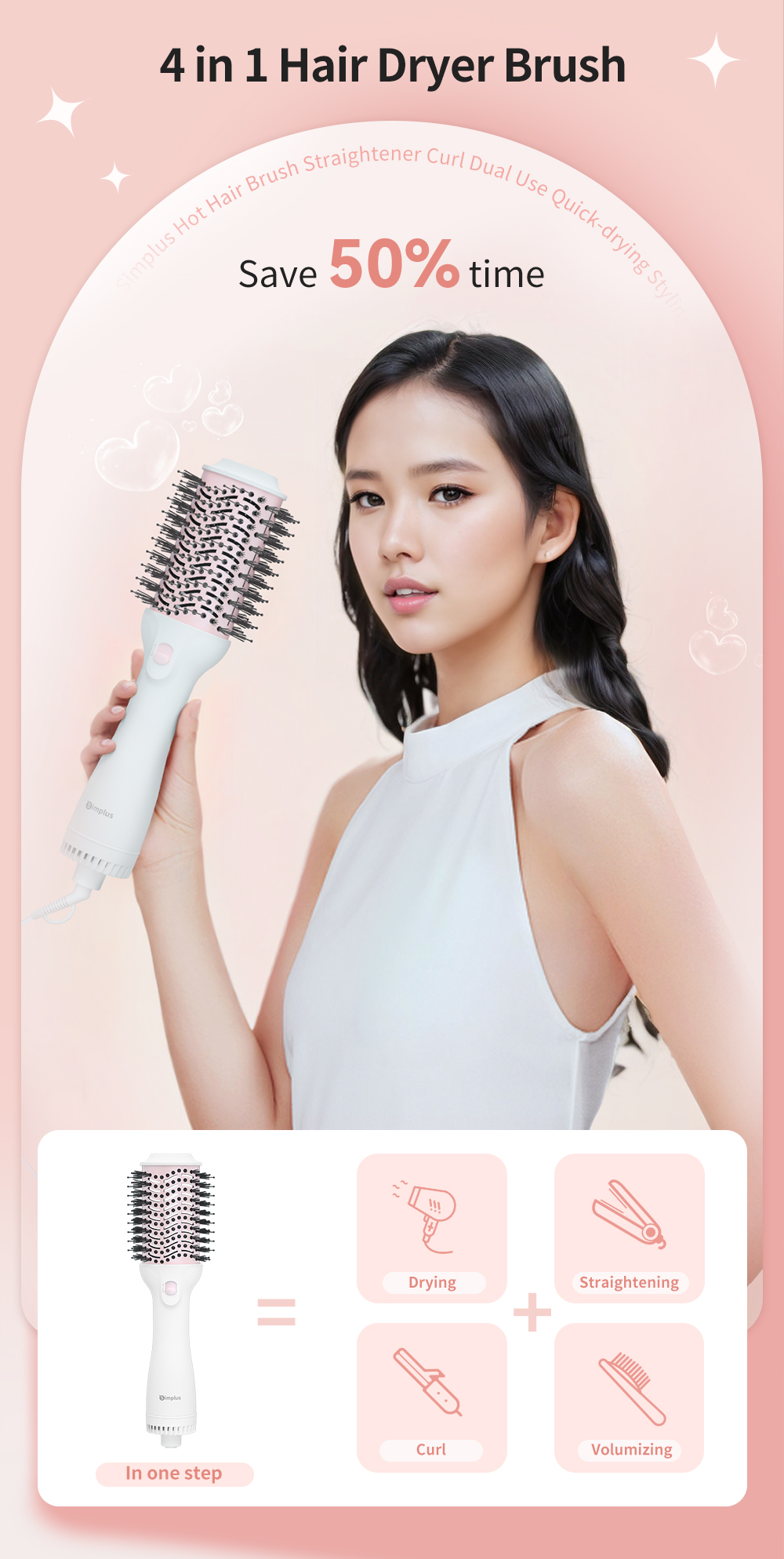 Simplus Hot Air Brush Comb Hair Brush Blower Electric Hair Dryer ...