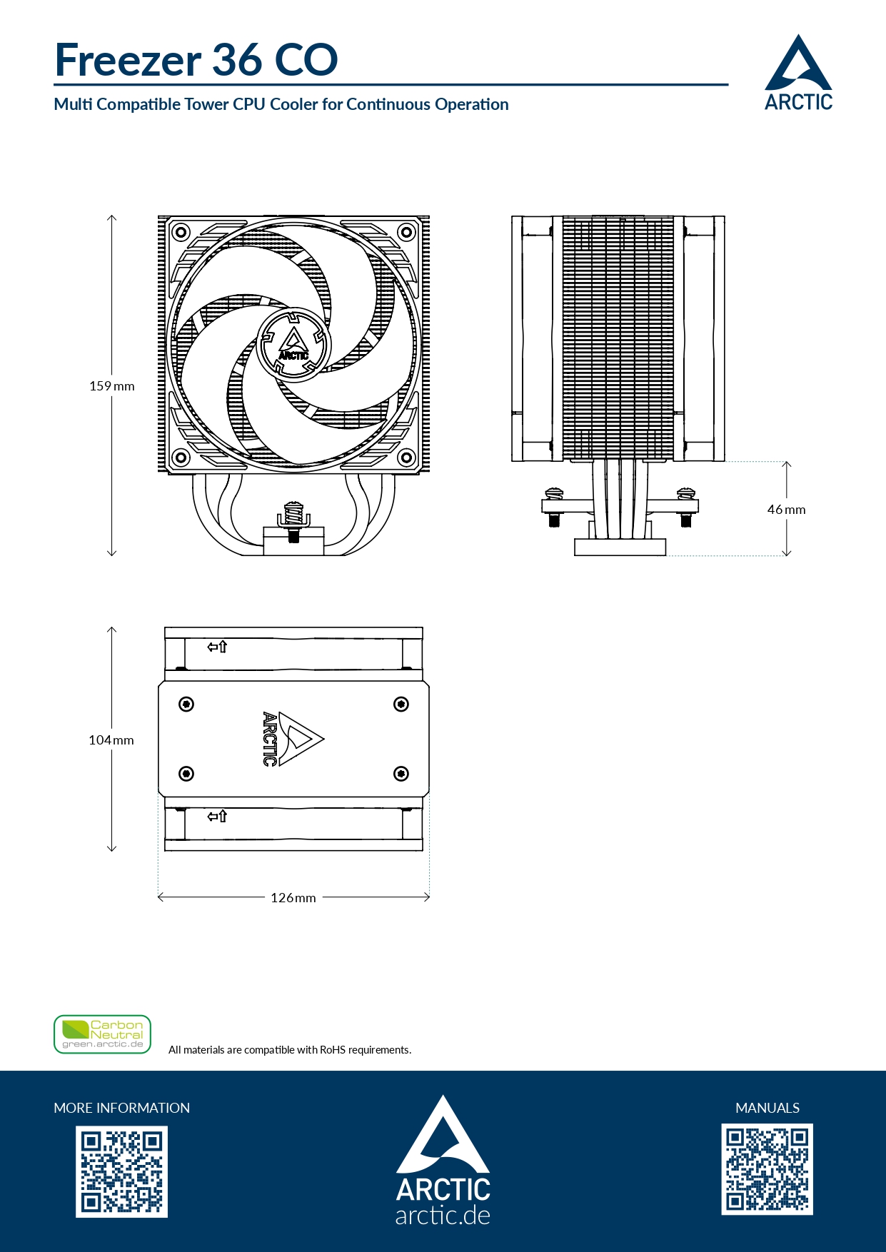 Arctic Freezer 36 Series Multi Compatible Tower CPU Cooler Intel & AMD ...
