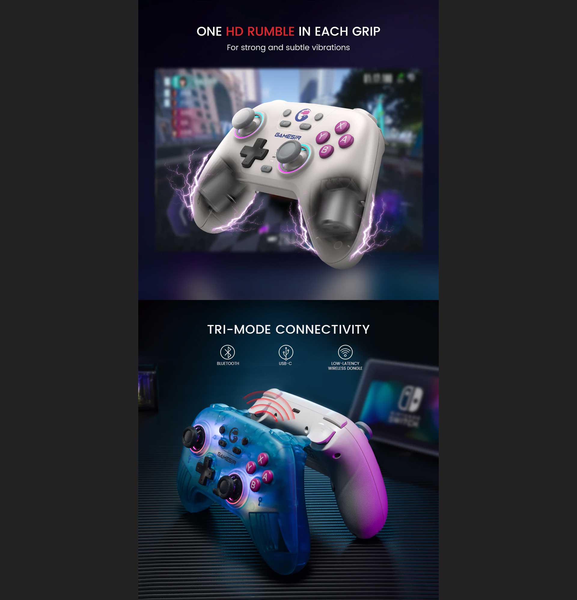 Gamesir T4 Nova HD Rumble Wireless Controller For N-Switch (Neon Teal ...