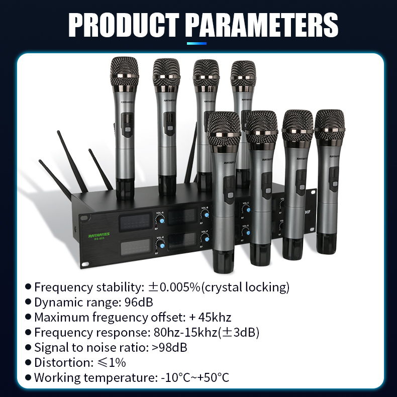 RAYHAYES Wireless Microphone 8-Channel System 200M Receiving Distance ...