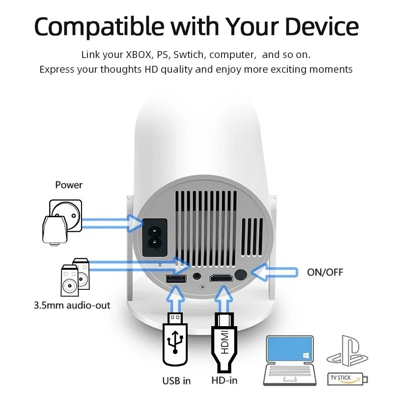 F300 Mini Portable Projector 4K Ultra HD WiFi and Bluetooth Office Home Theater Android OS