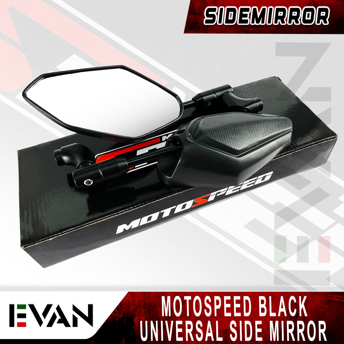 EVAN.SHOP MOTOSPEED BLACK UNIVERSAL SIDE MIRROR WITH BOLTS AND NUTS ...