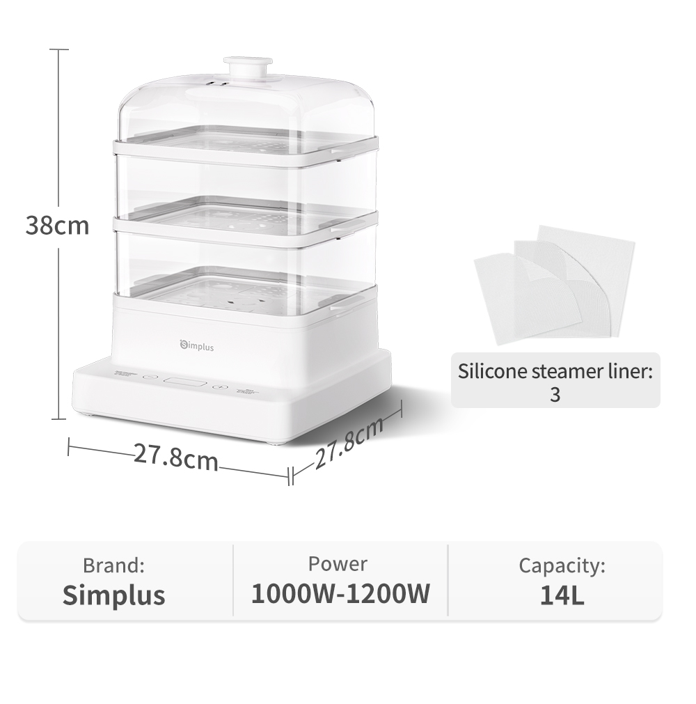 Simplus Electric Food Steamer Multifunction Smart Timer (3 Layers 1200W ...