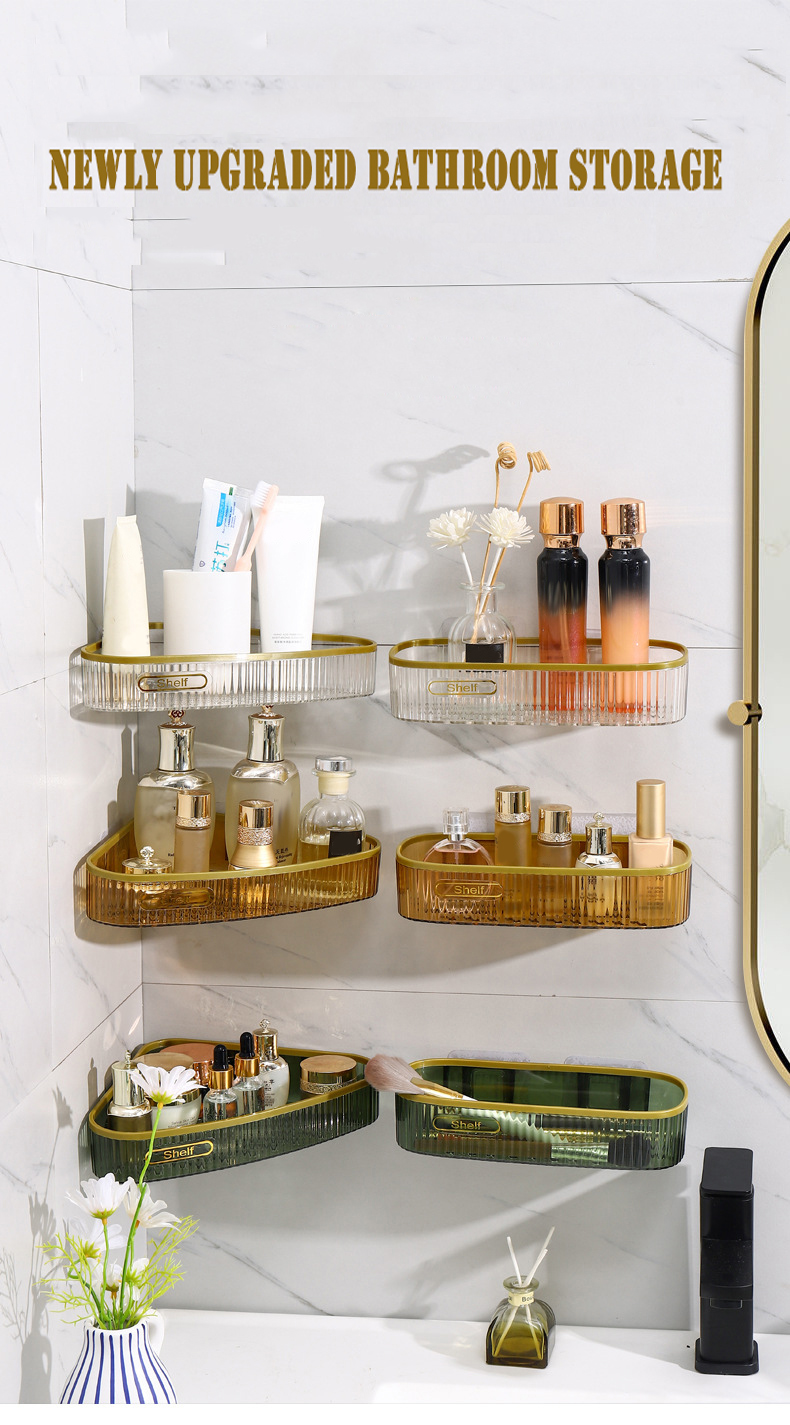 Punch-free Bathroom Triangle Storage Rack with Hook Bathroom Storage ...