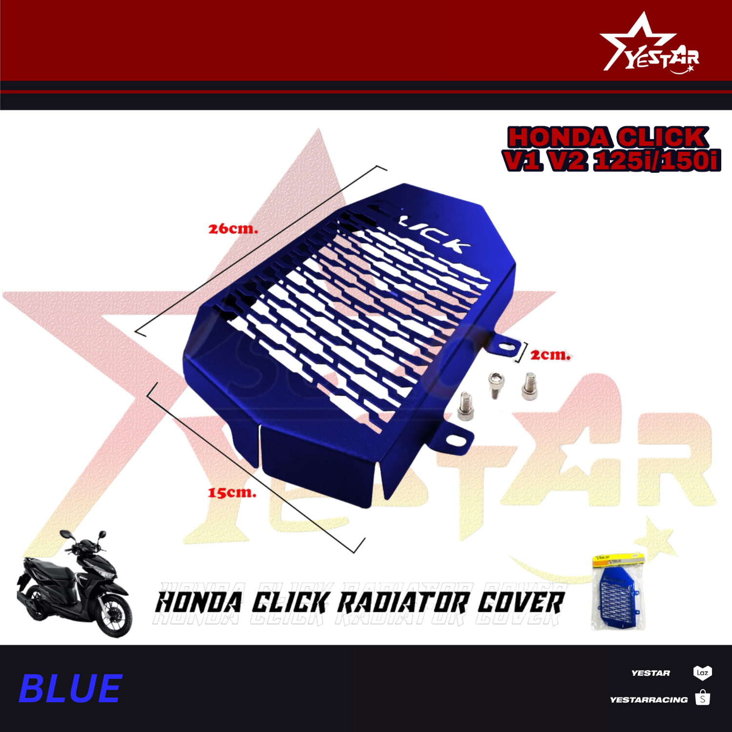 Yestar Racing Radiator Cover For Honda Click 125i/150i/v1/v2 With Bolts ...