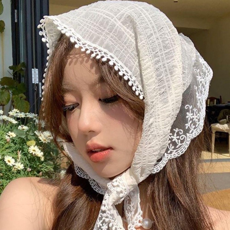 Women Lace Turban Head Kerchief Floral Hair Bandana Triangle Headwear ...