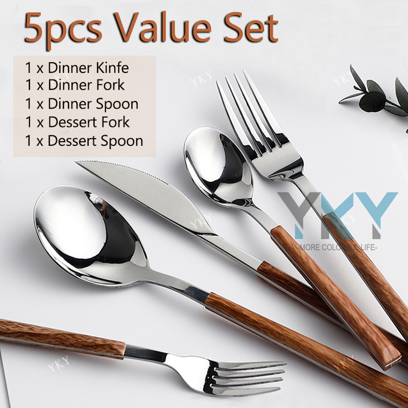 Korean Style Cutlery Long Handle Spoon and Fork Set Stainless Spoon
