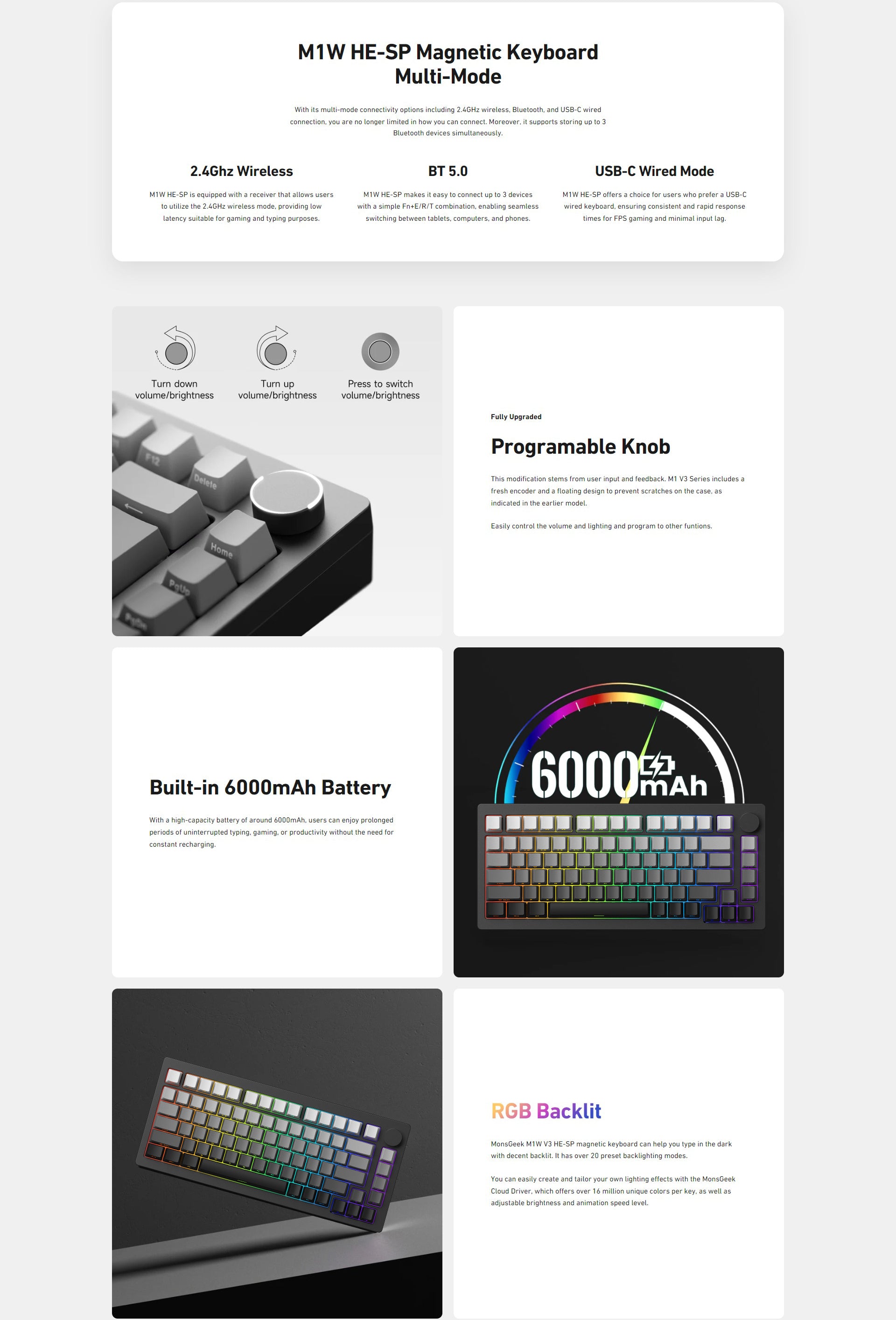 Monsgeek M1W V3 HE-SP Aluminum Case Multi-Mode RGB Mechanical Keyboard ...