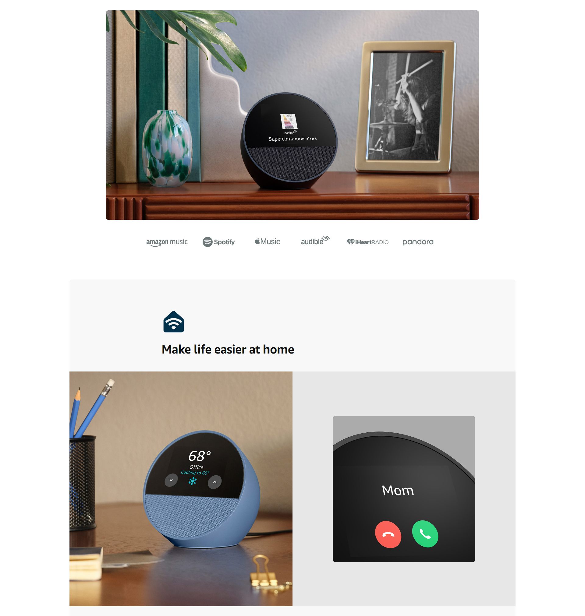 Amazon Echo Spot Smart Alarm Clock with Vibrant Sound and Alexa ...
