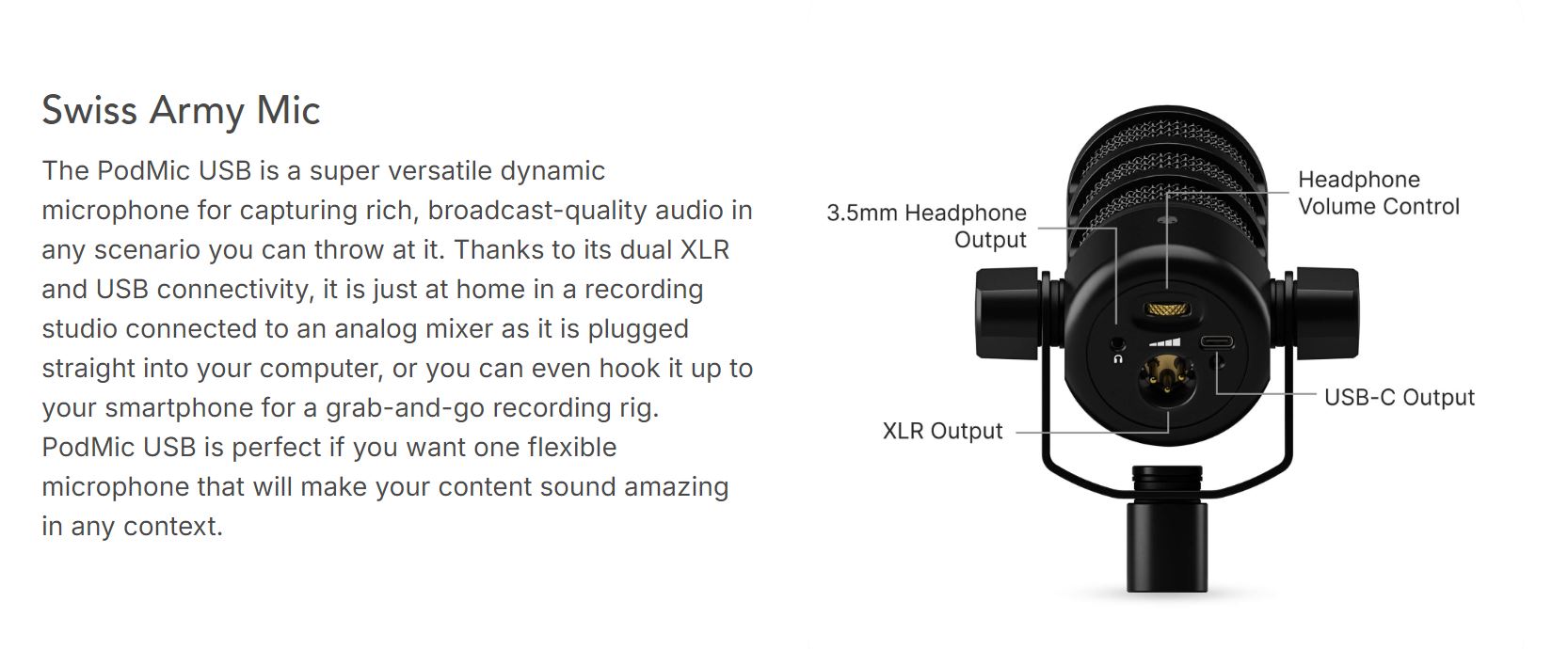 RODE PodMic USB Type-C / XLR 3-Pin Dynamic Cardioid Broadcast ...