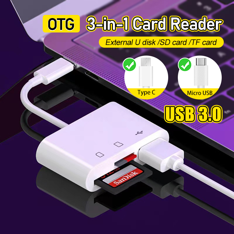 OTG Card Reader Splitter 3 in 1 SD SD TF Memory Card Adapter USB type c ...