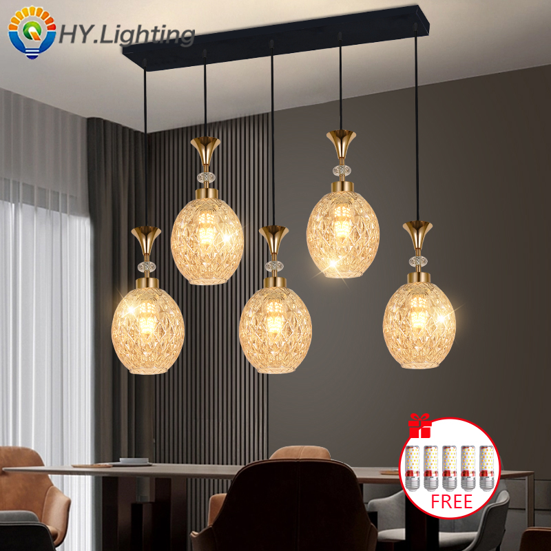 Restaurant chandelier 5-head long chandelier bar counter cashier decorative lamp dining table ...