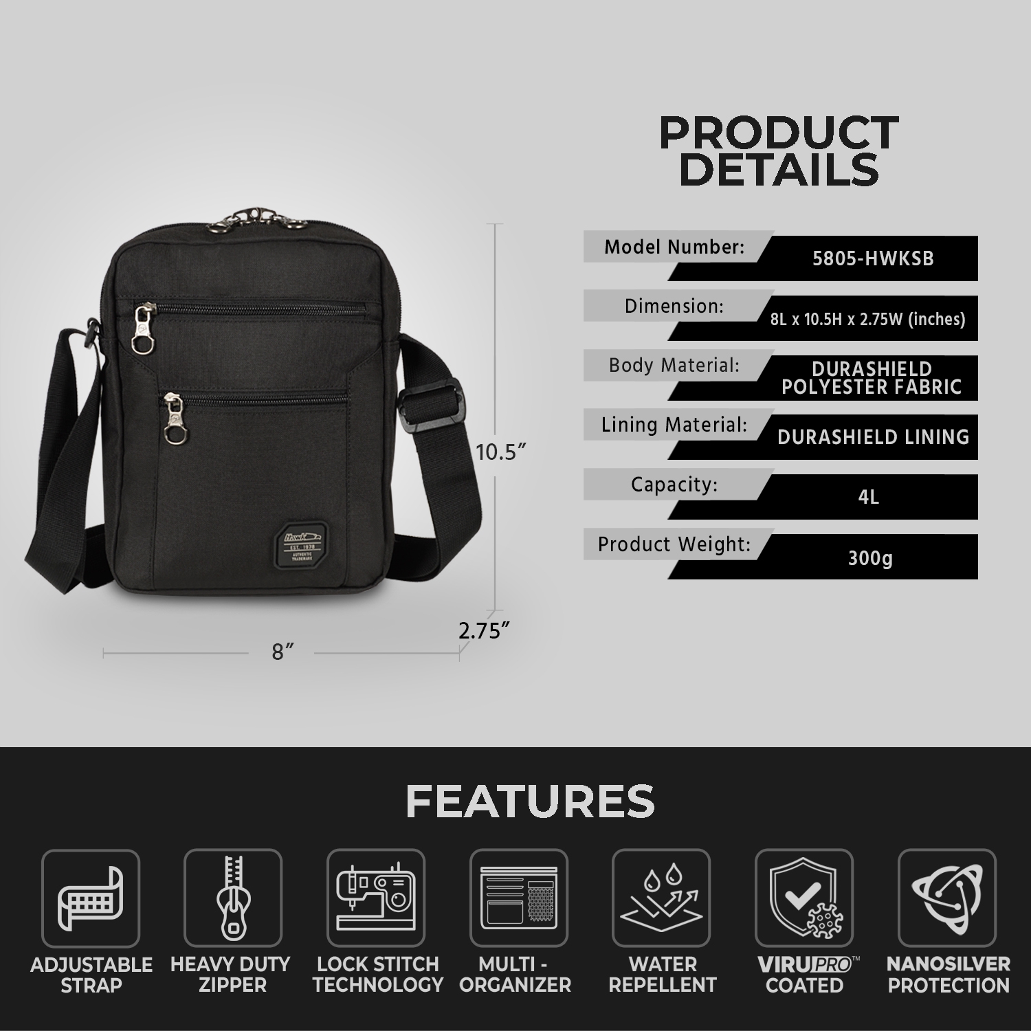 Hawk 5805 Sling Bag With Virupro Anti Microbial Protection Anti Theft RFID Protected Shopee Philippines