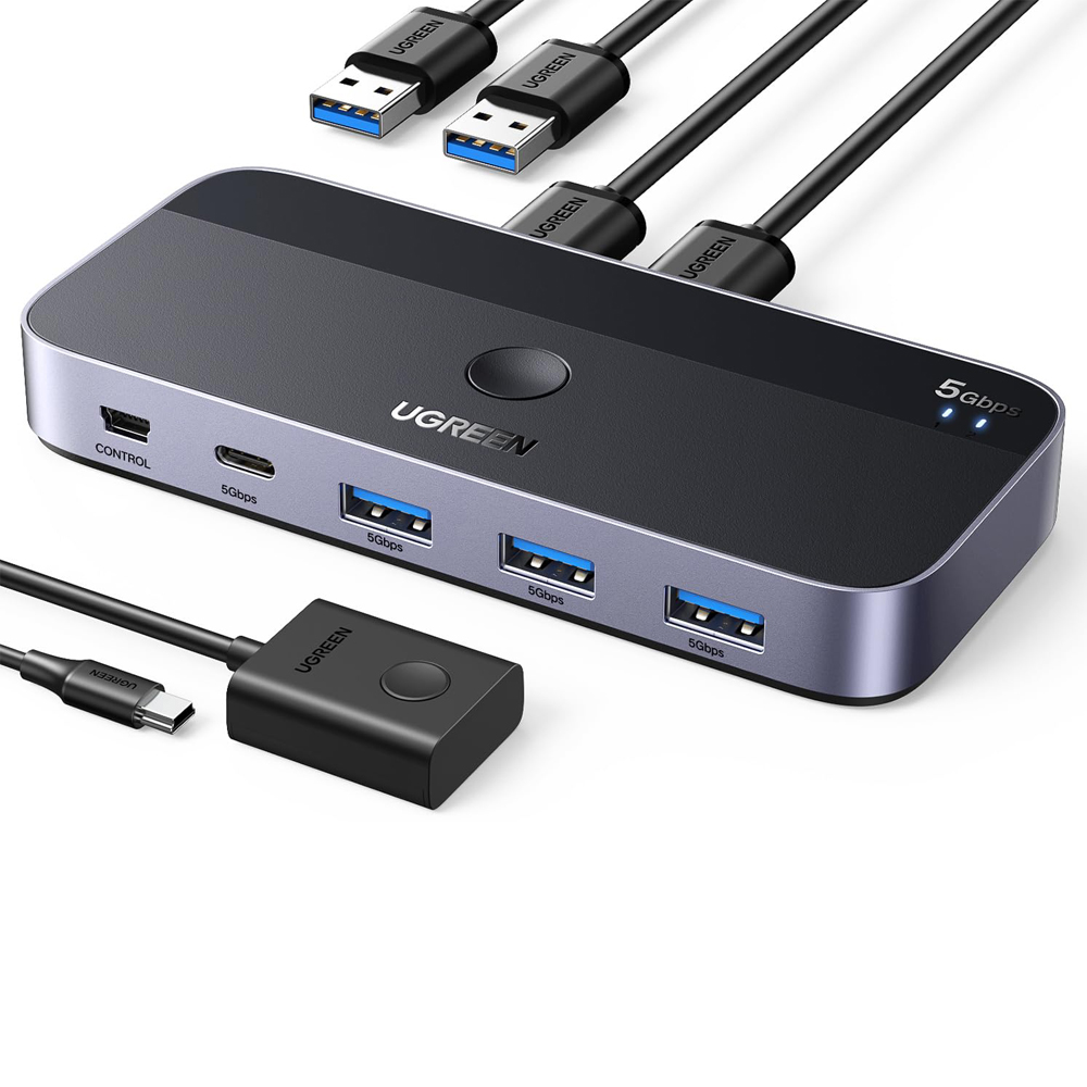 UGREEN USB 3.0 2 In, 4 Out Peripheral Switch Hub with Wired Remote, for ...