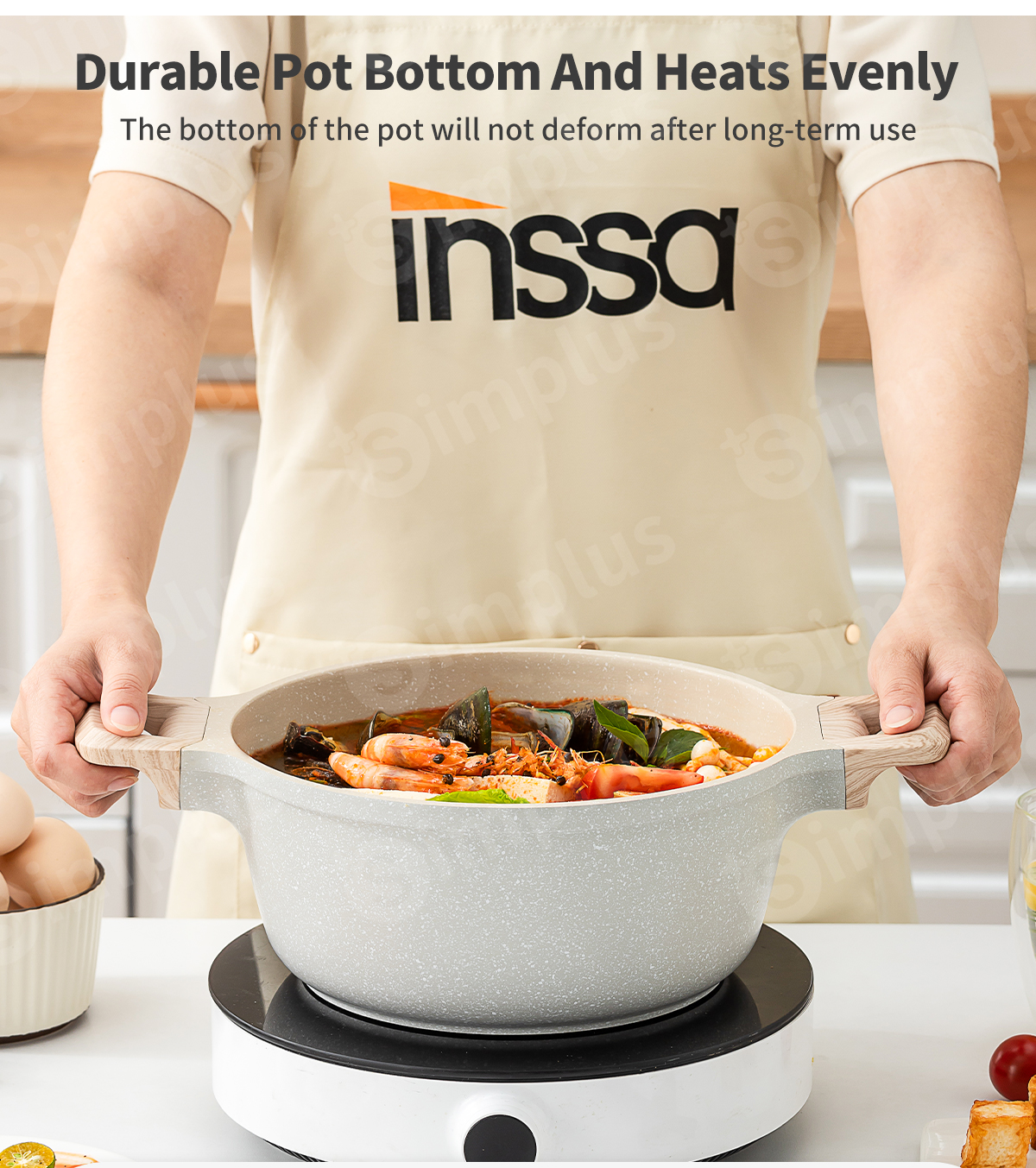 INSSA Soup Pot 24cm Non Stick Cooking Pot PFOA Free Suitable For All ...