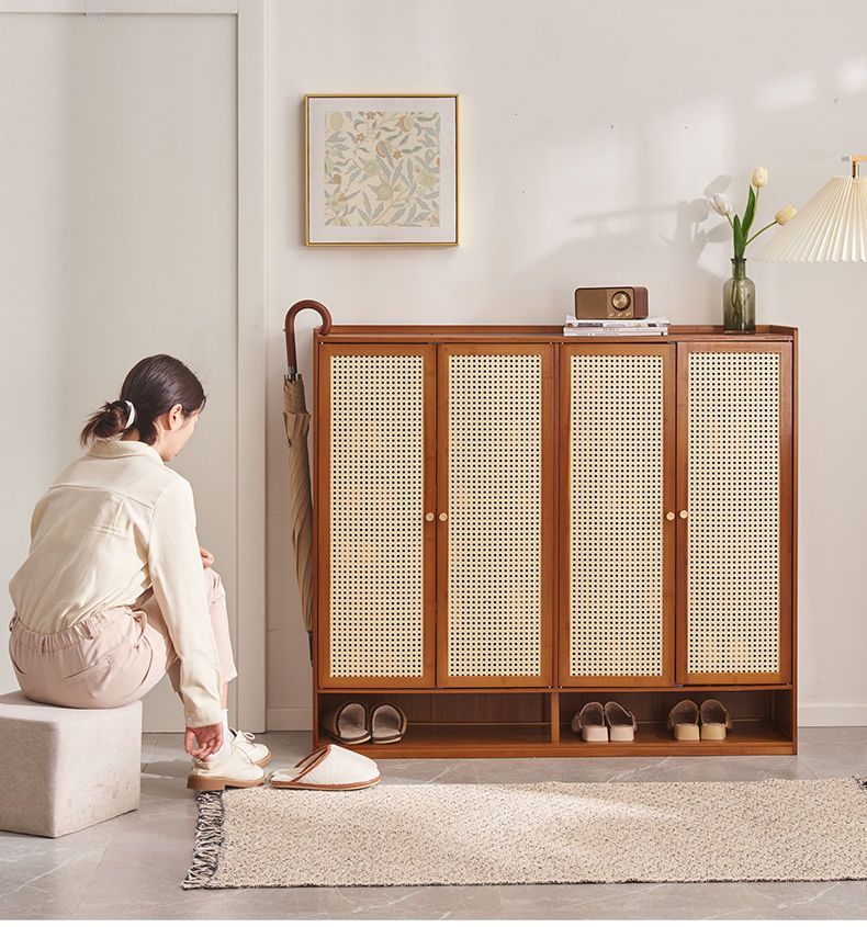[7 Layers]Shoe rack Shoe Cabinet Wooden Door With Cover Rattan Shoe ...