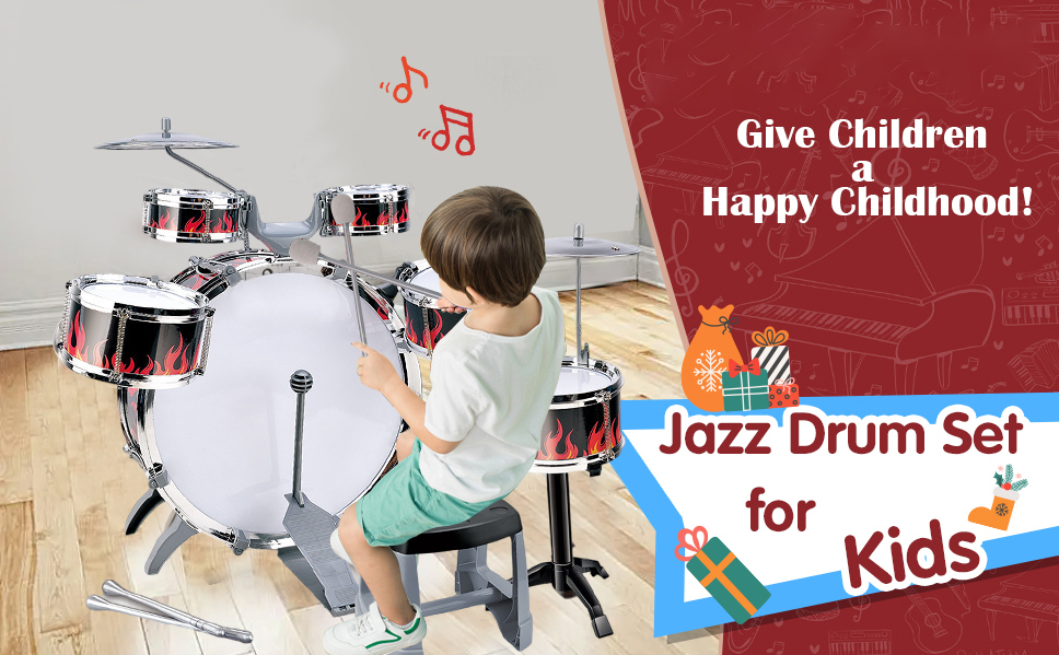 BANSID Kids Jazz Drum Set 8 Pcs Set Music Instrument Pretend Play Set
