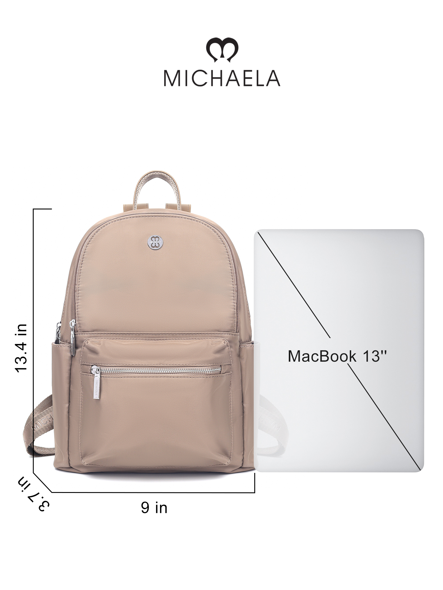MICHAELA Two-Way Zipper Backpack with Cushion Fits 13'' Laptop for ...