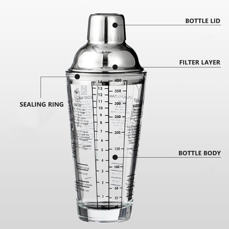 GSE Detachable Cocktail Shaker Glass Shaker Stainless Steel Glass Body ...