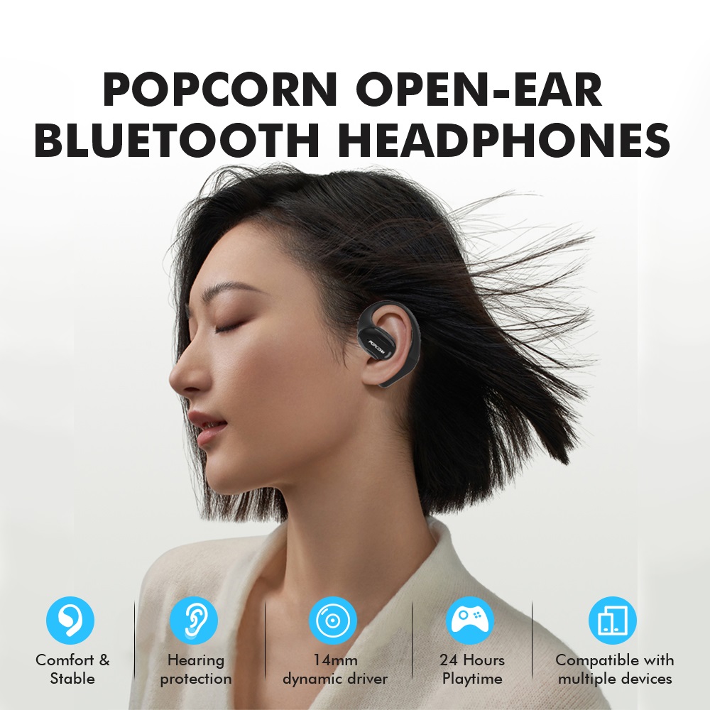 POPCORN Open Ear Bluetooth Headphones Wireless Earbuds Sport Over ...