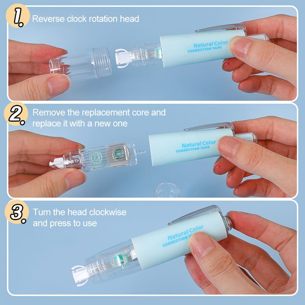 Correction Tape Refillable 360 Rotating Correction Tape Pen Press Type ...