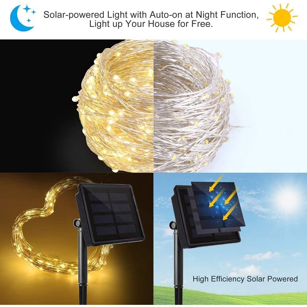 CBLUE LED Solar Fairy Lights 7/12/22M Christmas String Waterproof 8 ...