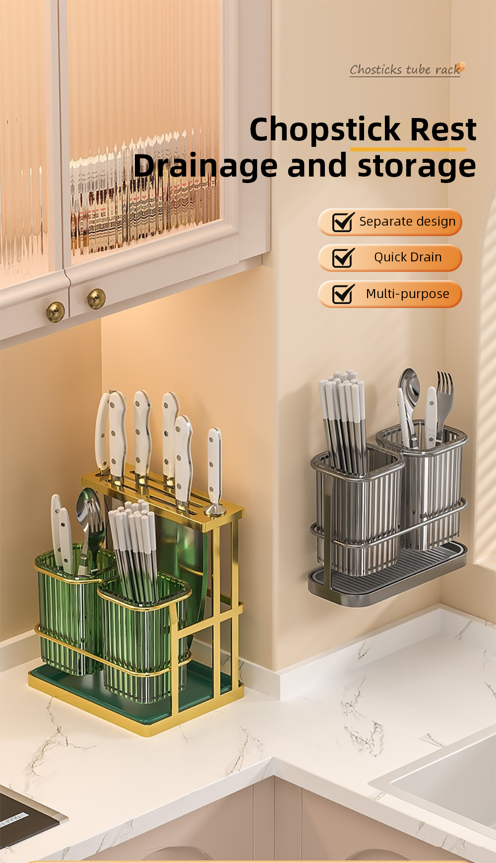 Spoon and Fork Holder Plastic Utensil Organizer with Drain Tray Kitchen ...
