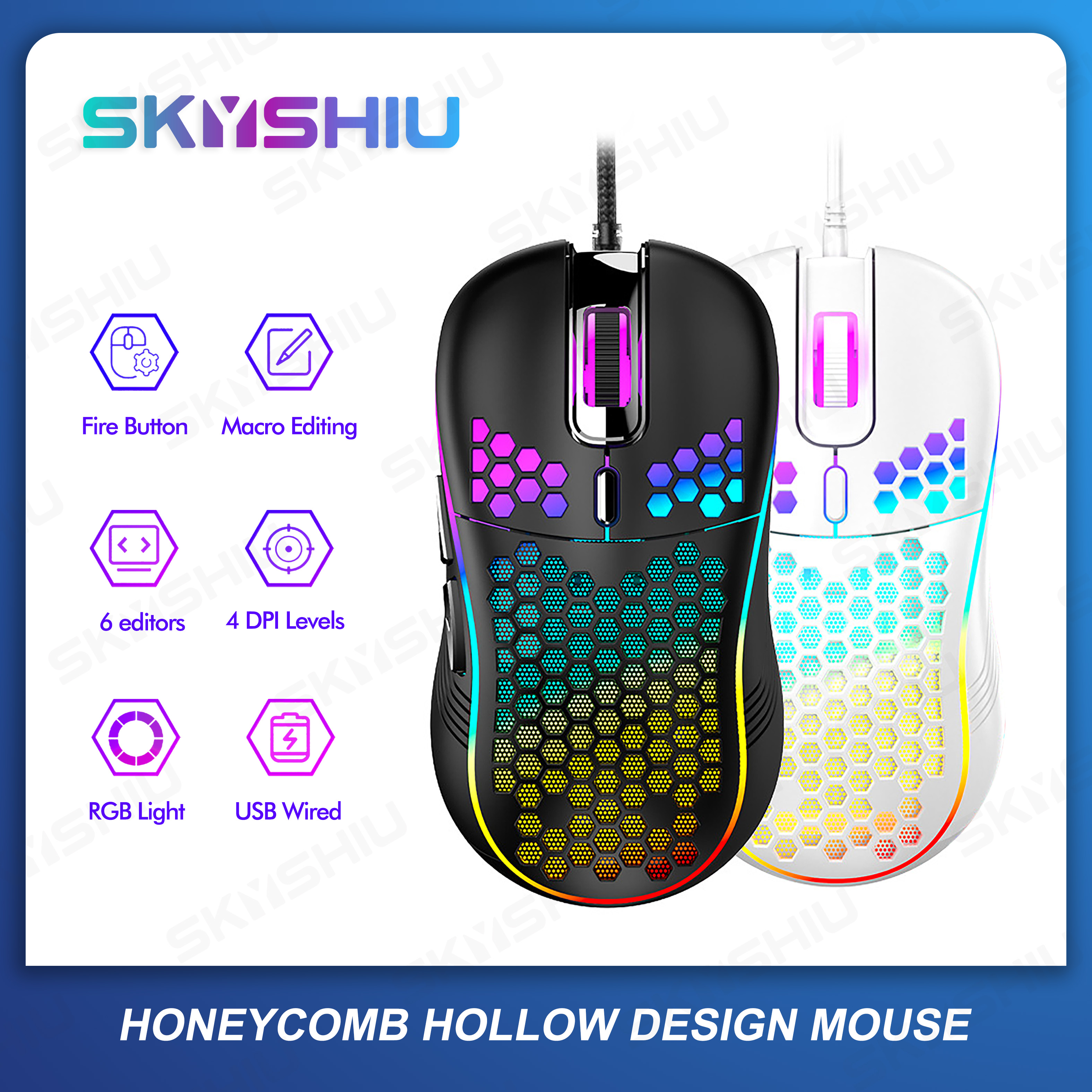 SKYSHIU M1 RGB Hollow Mouse Wired Gaming Mouse Lightweight Compatible ...