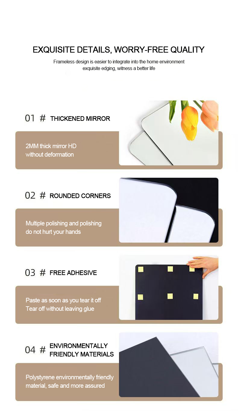 40*60cm Self-adhesive Acrylic Mirror Stickers Flexible Mirrors Bathroom ...