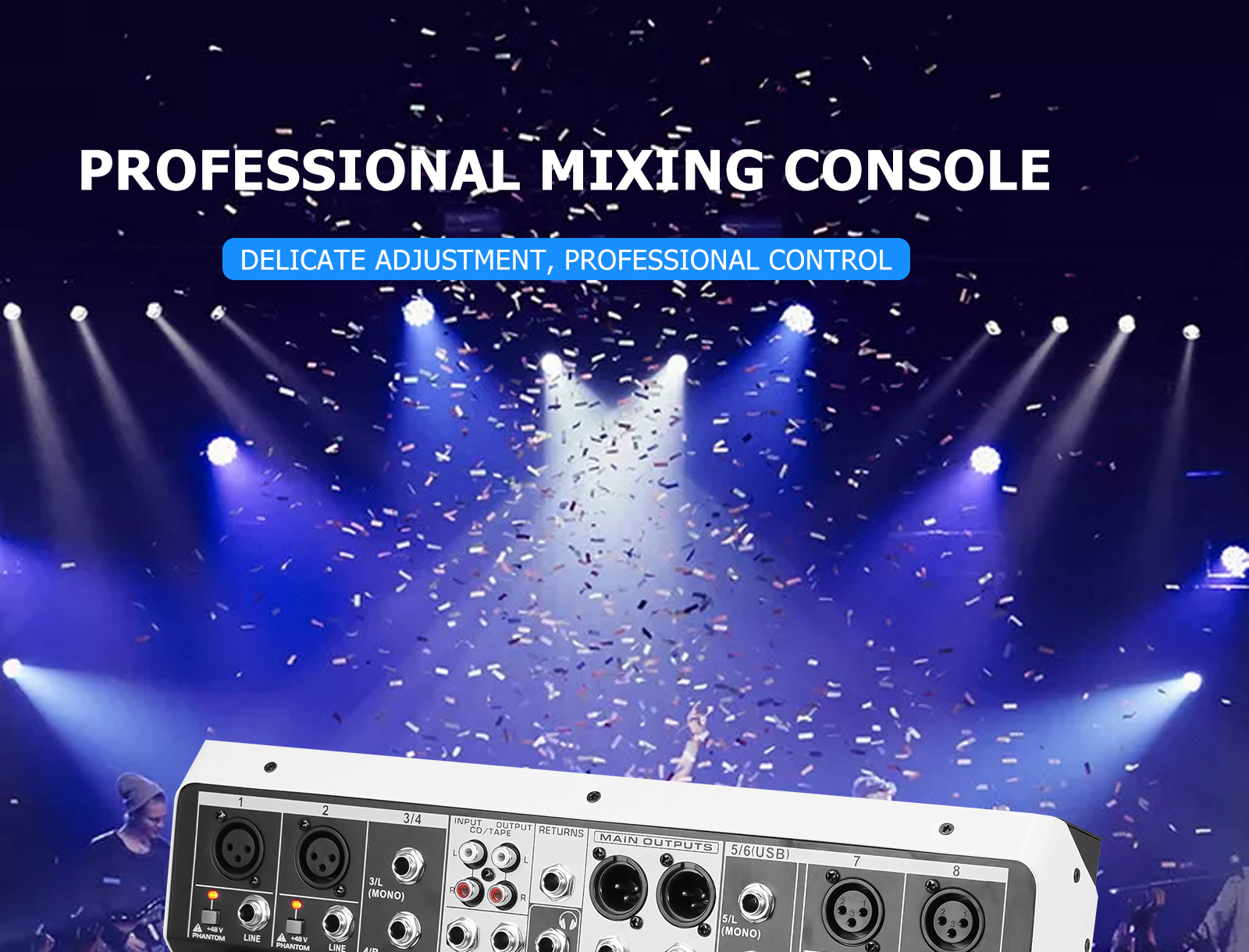 8 Channel Mixer EQ Output 16 DSP Effects Bluetooth/USB/MP3 ...