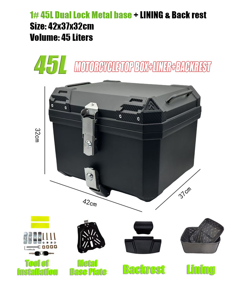 45L Motorcycle Top Box With Secure Locking Mechanism Set For Single ...