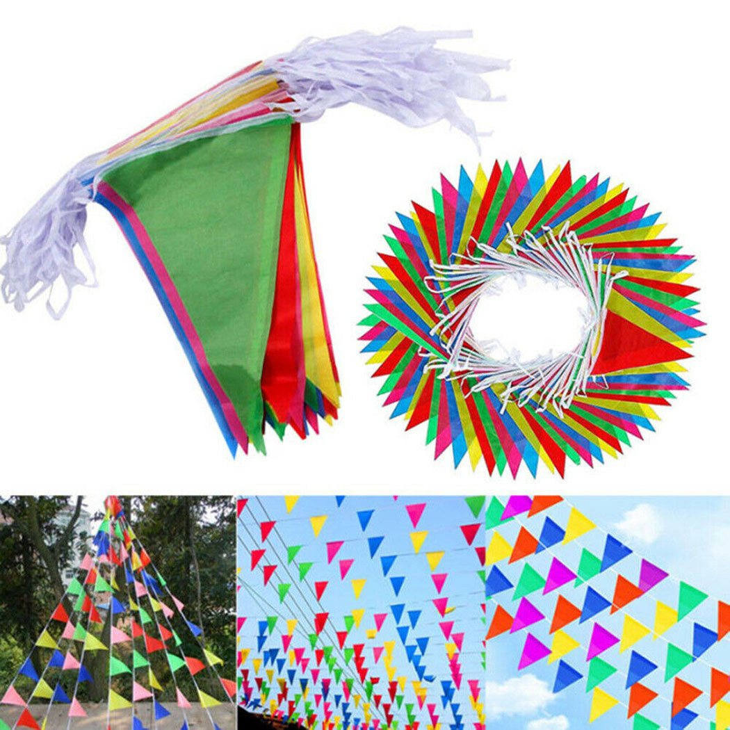 100M Colorful Triangle Flags Fabric Bunting Flags For Birthday Wedding ...