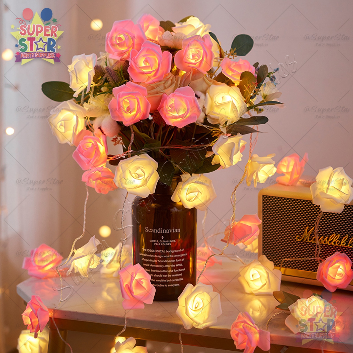 LED Light Flower Decoration Artificial Rose Flower String Lights ...