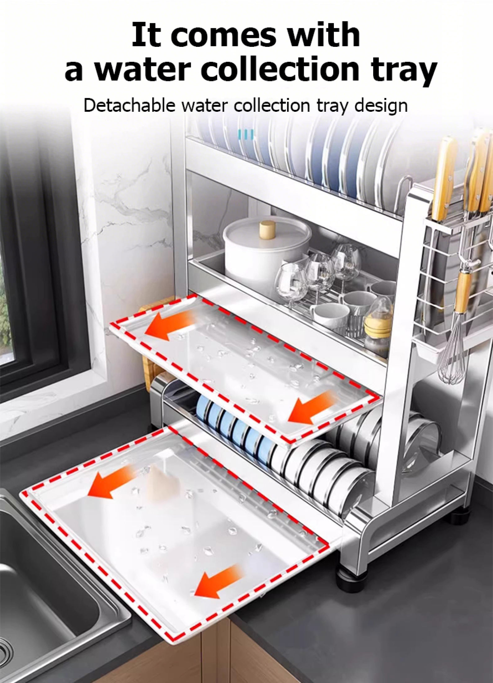 TOAO Stainless Steel Heavy Duty Dish Rack with Drain Tray Kitchen Plate ...