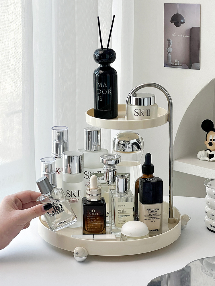 Cream Style Jewelry Perfume Storage Tray Double-Layer Rotating Cosmetic ...