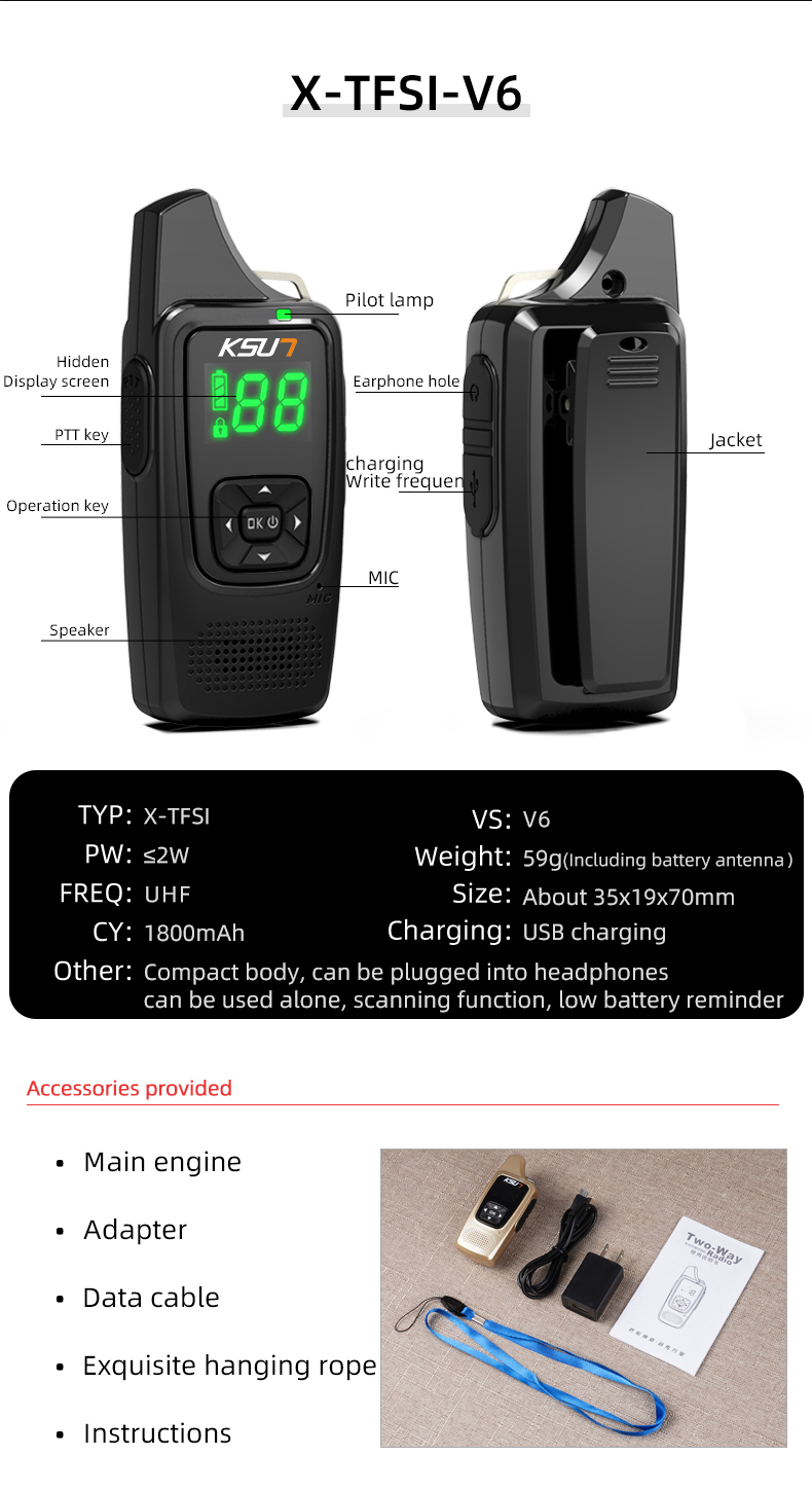 KSUN MINI Walkie Talkie V6 3KM VOX Range Radio amateur for Camping ...