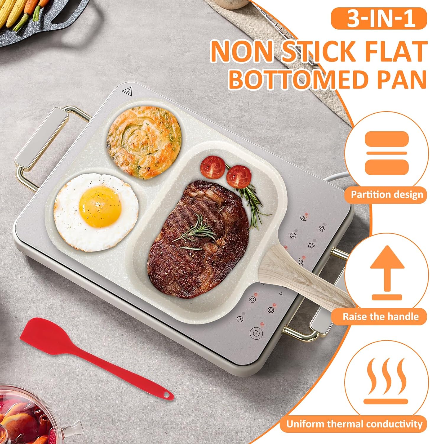 3in1 Non Stick Breakfast Pan Kawali Multi Section Small Frying Pan Egg ...