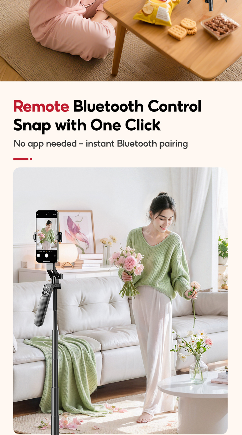 MODOFO Selfie Stick Tripod with 360° Rotation Bluetooth Control 1.8M ...