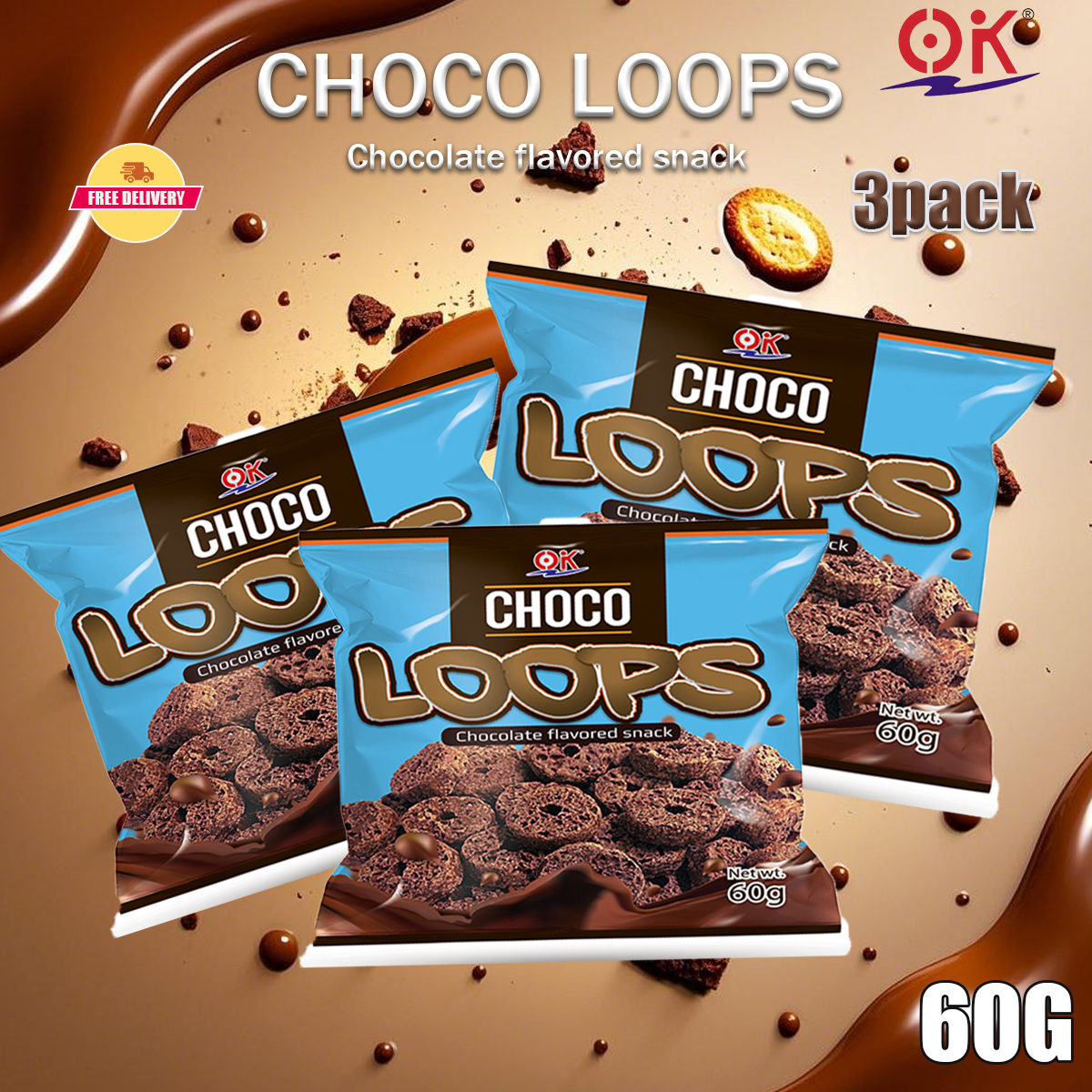 OK snacks chocolate ring biscuits chocolate flavored snacks crispy and ...