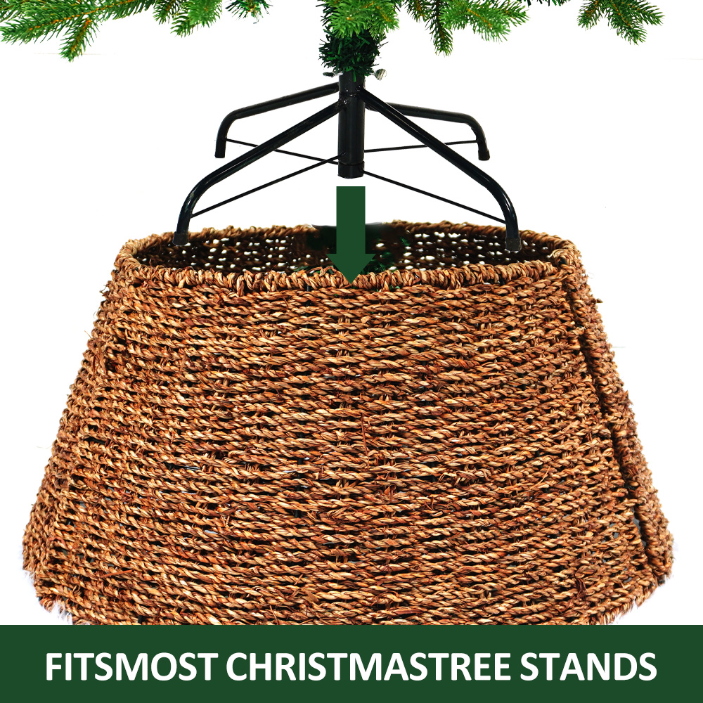 Straw rope Christmas Tree Collar Rustic Handcrafted Natural Woven Xmas ...