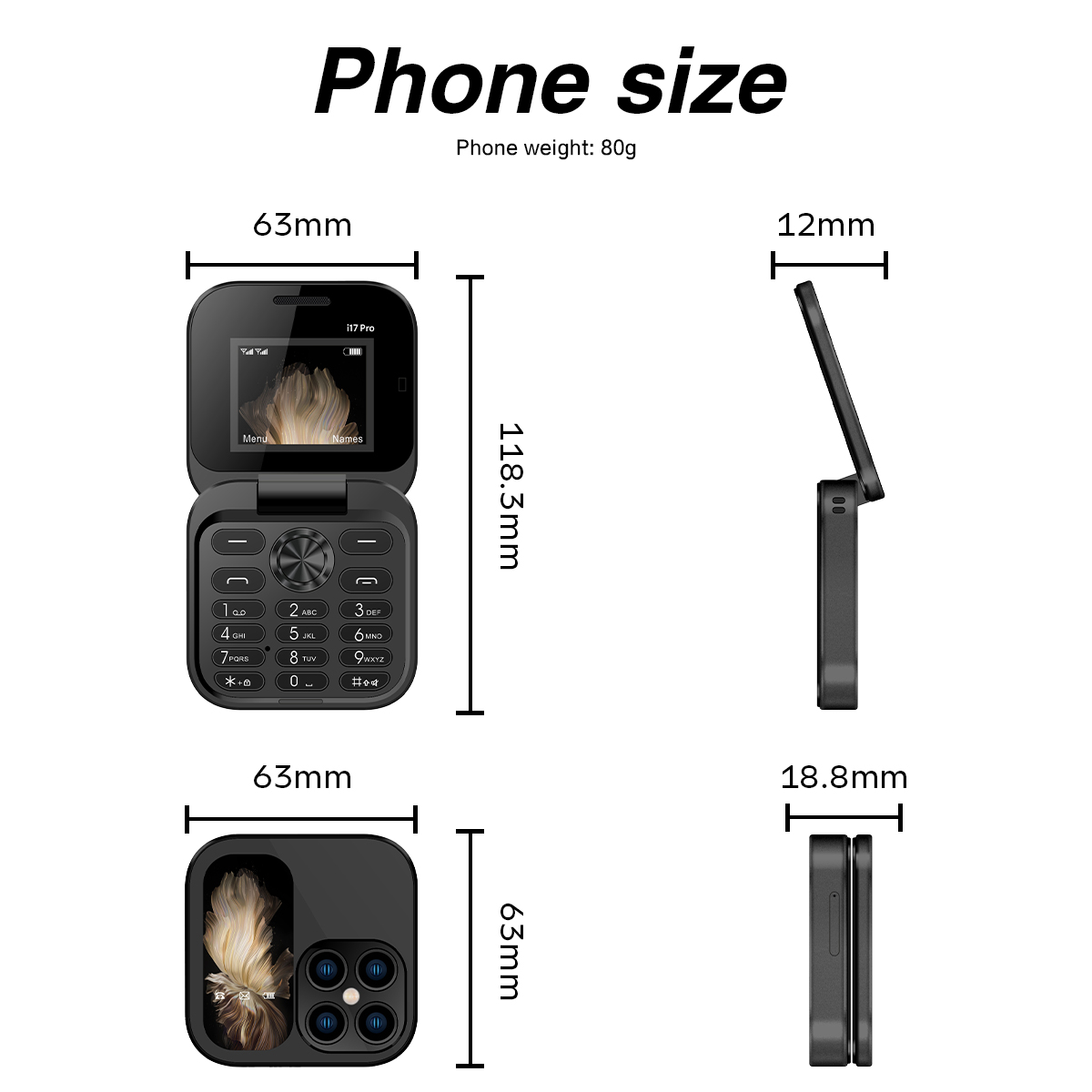 TC i17 Mini Flip Cellular Phone GSM 2 SIM Card Speed Dial Magic Voice ...