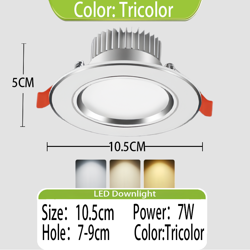 （HOT） Tricolor 7W Pin Light LED Ceiling Recessed LED Round Aluminum Pin ...